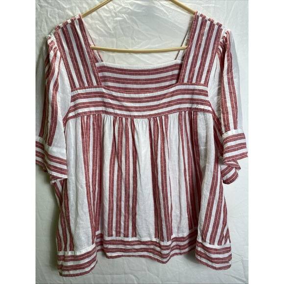 Old Navy Tops - Old Navy White and Red Striped Button Down Peasant Top